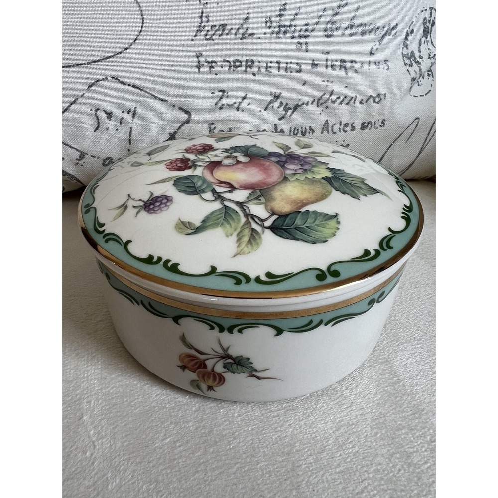 Vintage Mikasa Fruit Bouquet Round Covered Candy Dish Porcelain Trinket Box